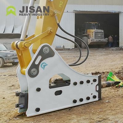 چکش سنگ شکن هیدرولیکی با فشار کاری 160-180 کیلوگرم بر سانتی‌متر مربع، جریان روغن 150-190 لیتر در دقیقه و نرخ ضربه 350-500 ضربه در دقیقه برای بیل مکانیکی