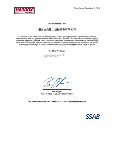 چین JISAN HEAVY INDUSTRY LTD گواهینامه ها